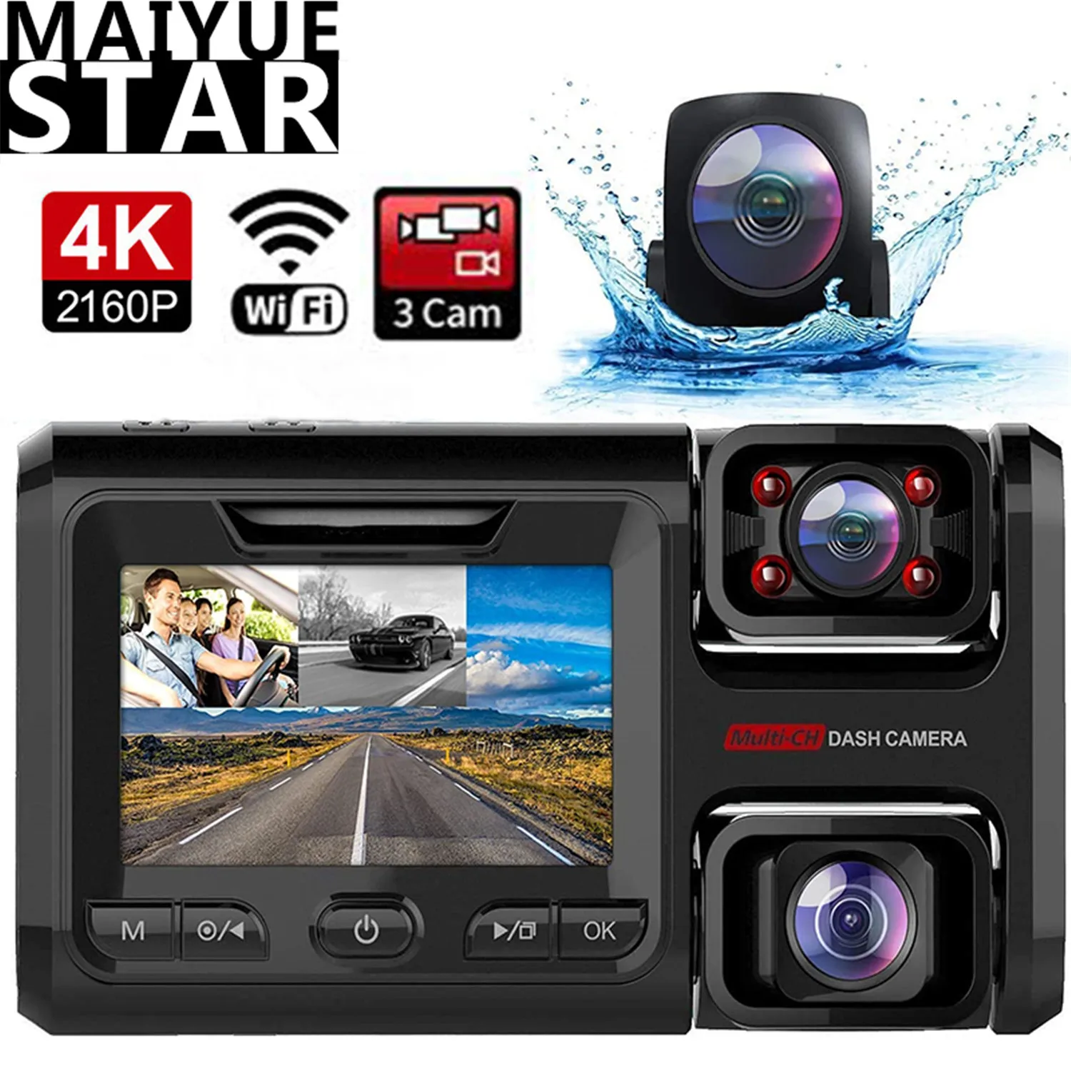 3-канальный Автомобильный видеорегистратор 3 камеры 1080P видеокамера Novatek 96663 чип