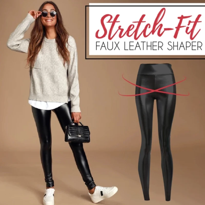 

Stretch Fit PU Leather Shaper High Waist Leggings Pants for Women Autumn Winter H9