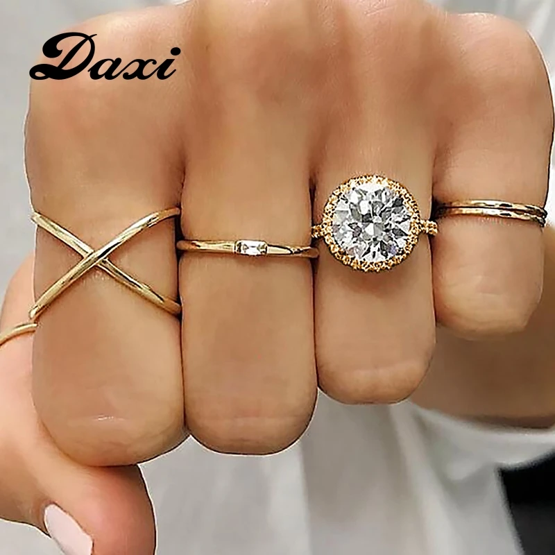 DAXI 5PCS / Set Of Gold Crystal Rhinestones Korean Version The Ring Hypoallergenic Cute Chic Style Wedding Dress Unique | Украшения и