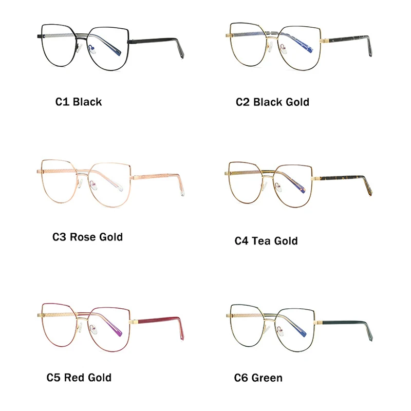 Модные женские очки с искривленными стеклами для чтения с блокировкой синего света из тонкого металлического материала в стиле "кошачий глаз" +1.5 +2 корректирующих диоптрий, защита от УФ-излучения до 400.