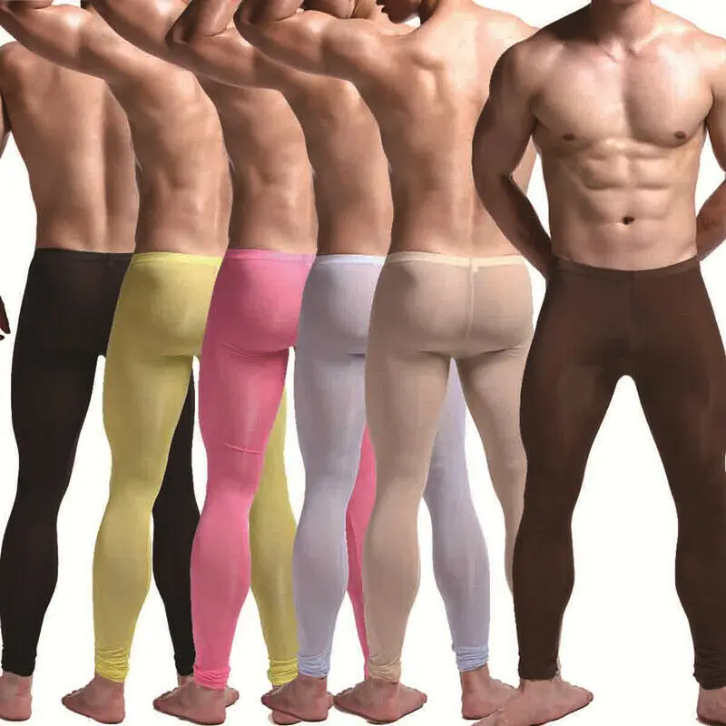 Ice Silk Для мужчин в разных цветах Леггинсы Мужская пижама Long Johns сексуальное нижнее