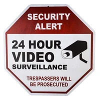 security alert 24 hour video surveillance trespassers will be prosecuted metal plaque sign