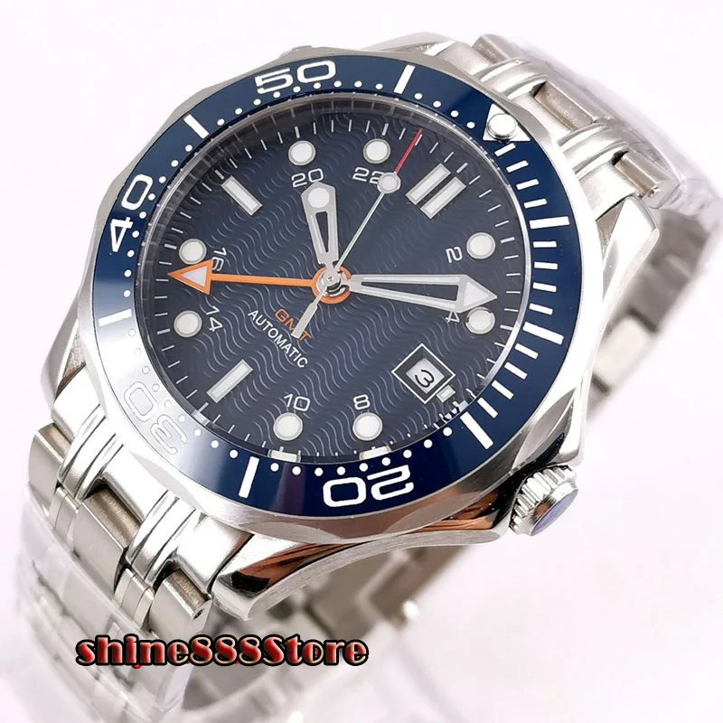 Мужские автоматические часы из нержавеющей стали с голубым стерильным