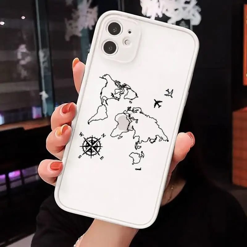 

World map travl airplane pattern Phone Cases Matte Transparent for iPhone 7 8 11 12 s mini pro X XS XR MAX Plus cover funda