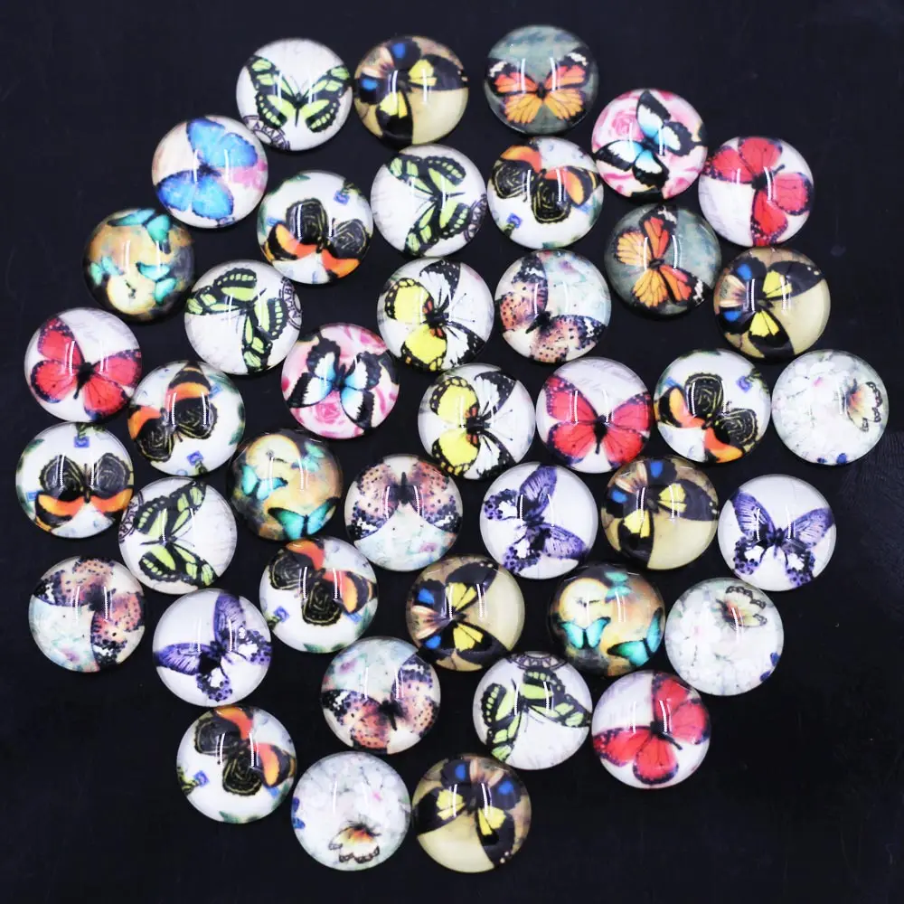 

60PCS Mixed Round Glass Cameos Cabochons Domes Flower Wave Cat Dog Embellishment Scrapbook Handbag DIY Crafts Accessories 8mm