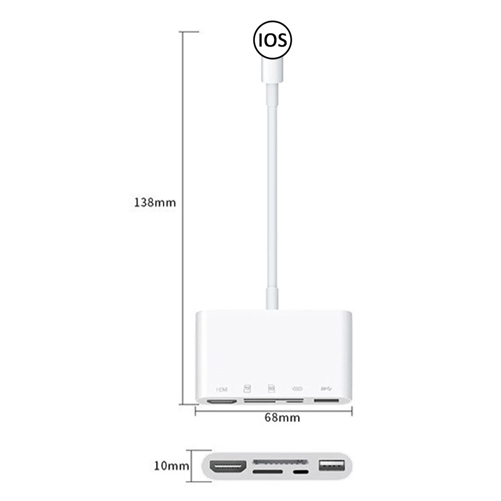 

5 in 1 OTG Adapter 2K 1080P Digital AV SD/TF Card Card Reader iOS Interface to HDMI-Compatible Adapter for iPhone/iPad