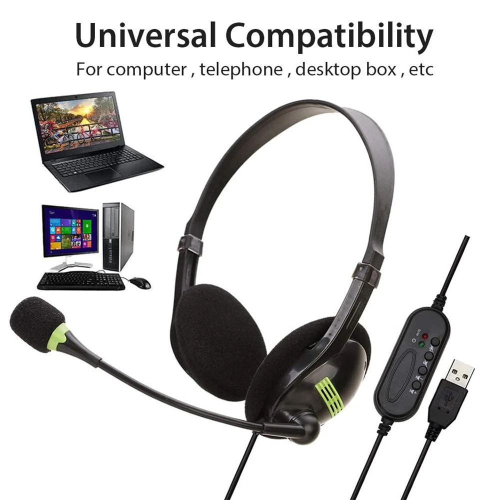 

USB interface headset gaming headset laptop PC earplugs, noise reduction stereo wired headset with microphone