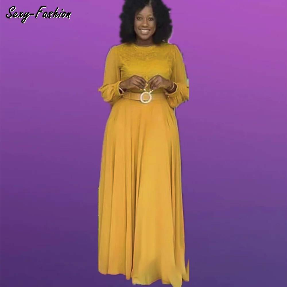 

Элегантное шифоновое женское платье Somoshein с поясом, длинные платья макси для женщин, осень 2021, оптовая продажа, Прямая поставка