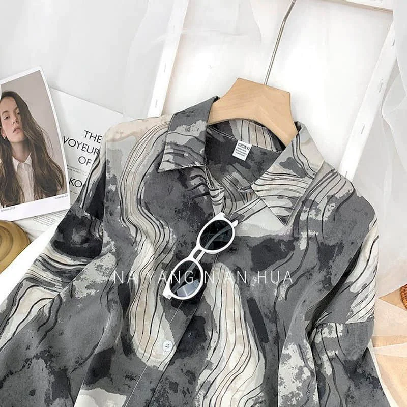 Женская свободная рубашка с леопардовым принтом длинным рукавом - купить по