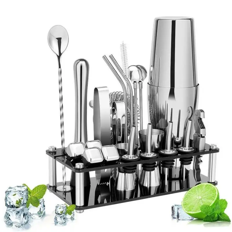 

23Pcs/set Stainless Steel Cocktail Shaker Mixer Top-quality Drink Bartender Browser Kit Bars Set Tools With Rack Stand