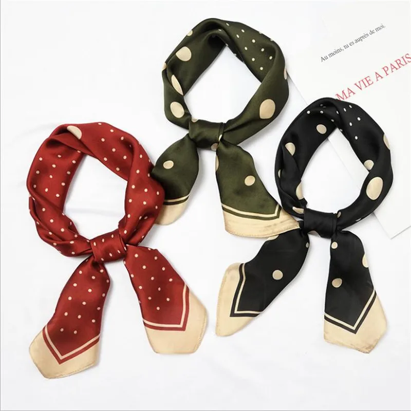 

New Casual 70cm Women Multifunction Polyester Silk Scarf Small Big Dots Printed Satin Small Square Wraps Scarves Shawl Neck Ties