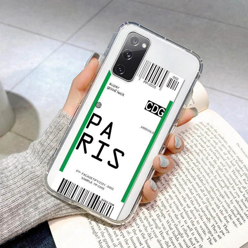 

Air Ticket Soft TPU Case For OPPO F17 F11 F9 Pro F5 A31 A37 A11 A8 A7 A5 World City Label QR Code Clear Coque OPPO Reno 4 Lite