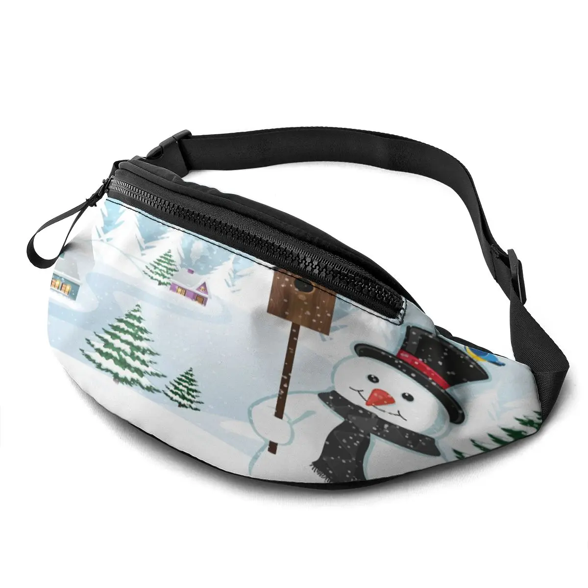 

Fanny Pack for Men Women Christmas Winter Snowman Tree Large Hiking Waist Bag Pack with Adjustable Strap Carrying All Phones