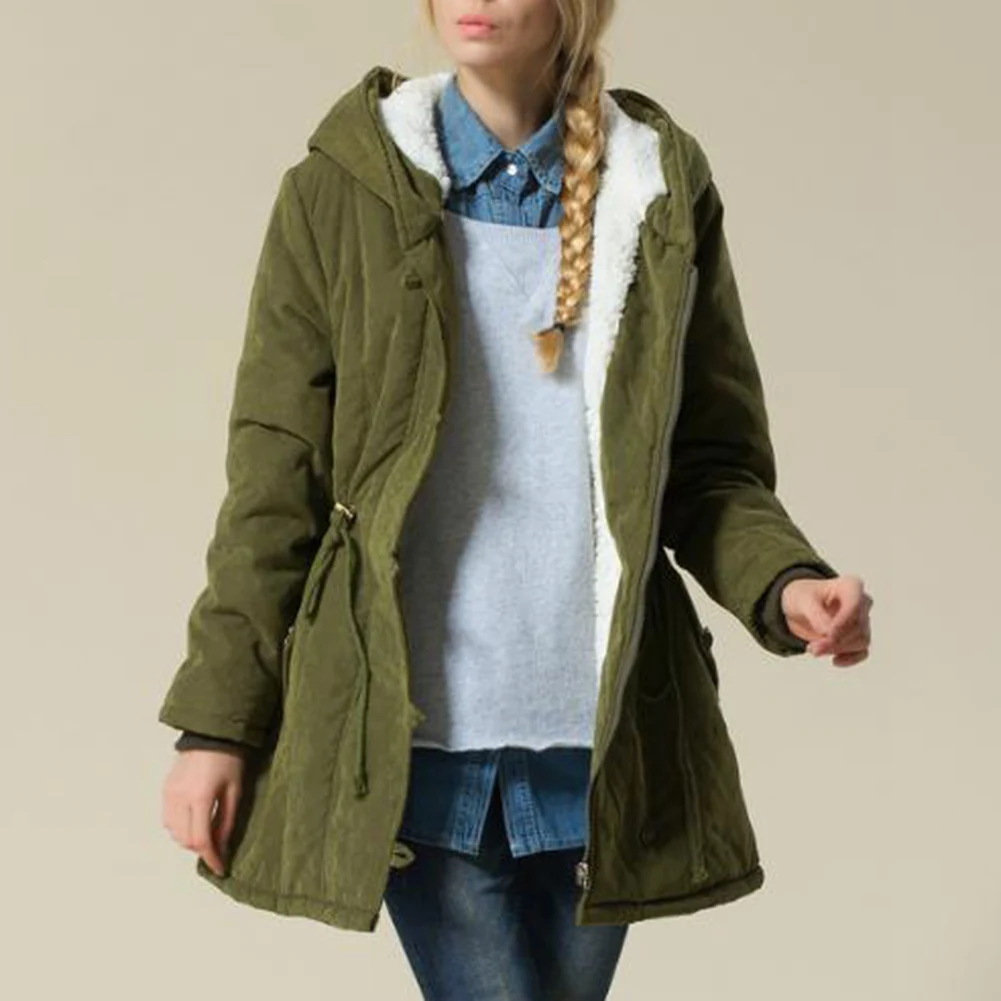 Женское длинное пальто с капюшоном однотонная парка оверсайз средней длины