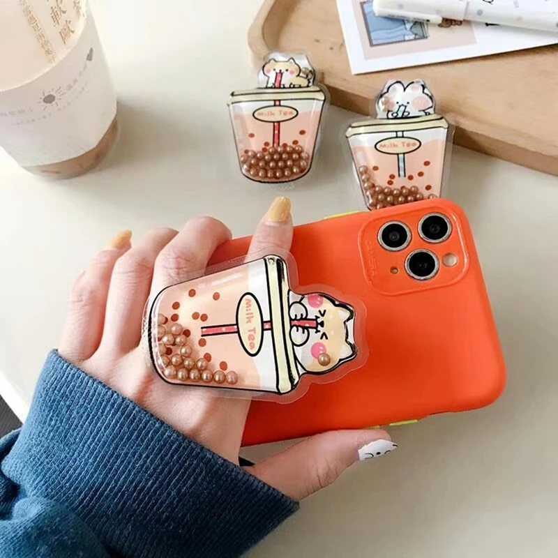new squishy cartoon cat quicksand liquid lovely kids phone holder portable bracket adjustable folding stander for iphone samsung free global shipping