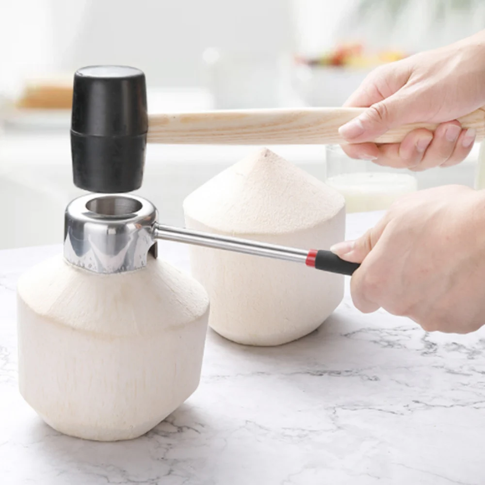 

2Pcs/Set Stainless Steel Coconut Shell Opener Puncher Rubber Hammer Kitchen Tool puncher pierce shell for the kitchen