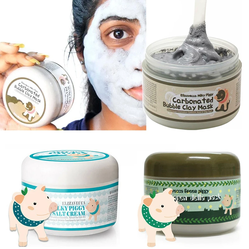 

100g Elizavecca Milky Piggy Carbonated Bubble Clay Mask Green Piggy Collagen Jella Pack Aqua Brightening Mask Korea Facial Mask