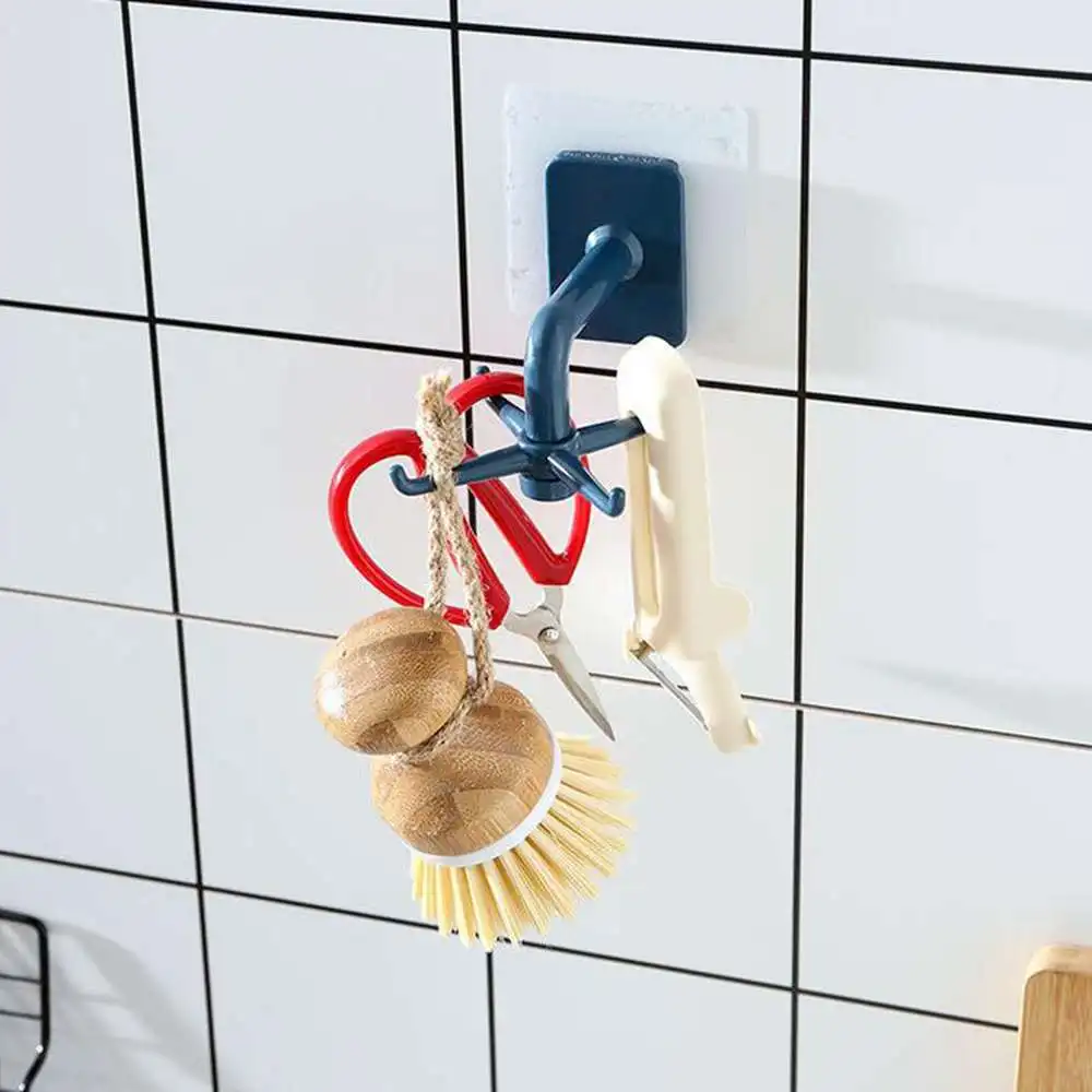 

5PCS Rotary Hook Self-Adhesive Hook Plastic Non-Perforated Non-Mark Storage Plus Kitchenware Sticking Multifunctional Hook