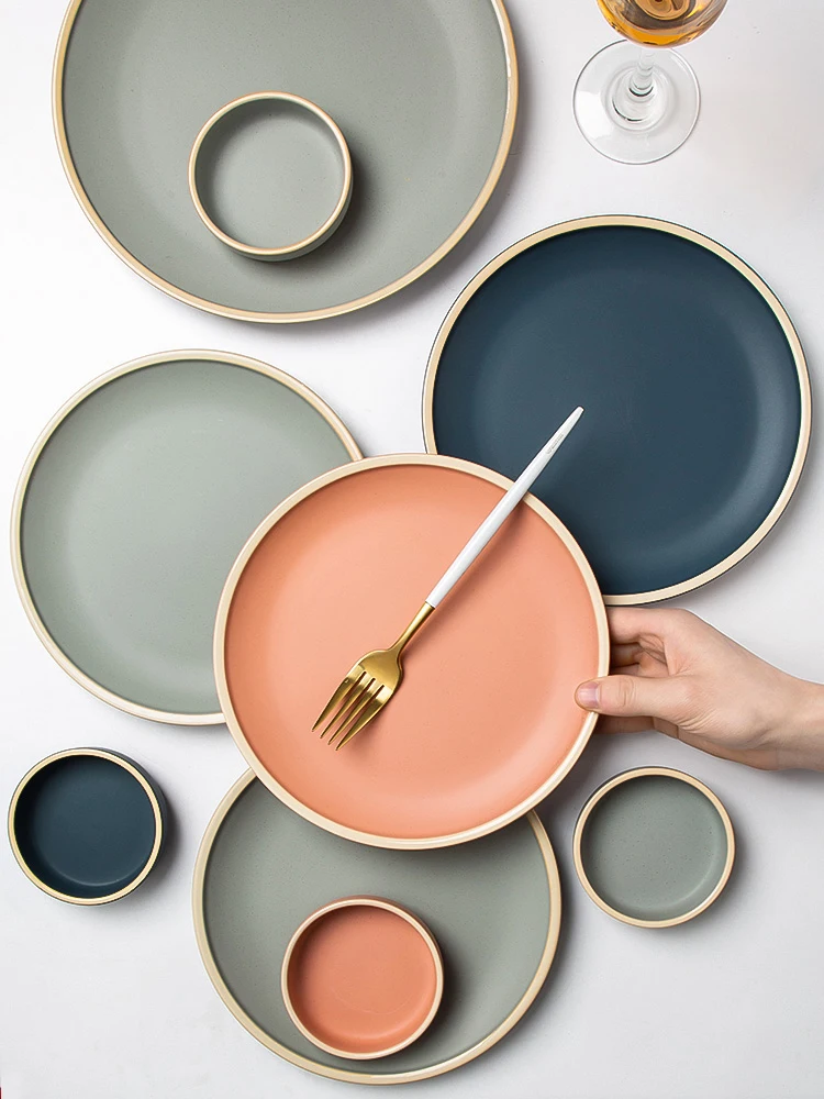 

High End Dessert Dinner Plates Round Frosted Ceramic Creativity Dinner Plates Western Flat Platos De Cena Kitchen Supplies DE50P