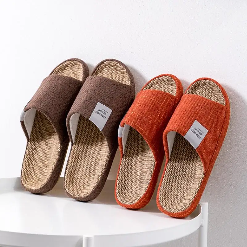 breathable flax slippers women men indoor mute slipper anti slip lovers house floor shoes soft ladies summer home slides free global shipping