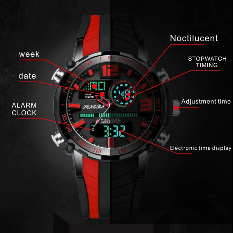 

2021 New Men Watch Top Brand Luxury Fashion Dual Display Wristwatch Analog Digital Sports Waterproof Clock Relogio Masculino