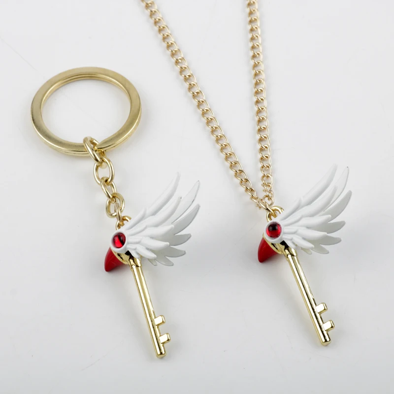 

Anime Jewlry Card Captor Sakura Key Chain Necklace Kinomoto Sakura Star Wand Key of Clow Mirror Bird Head Pendant Choker Chain