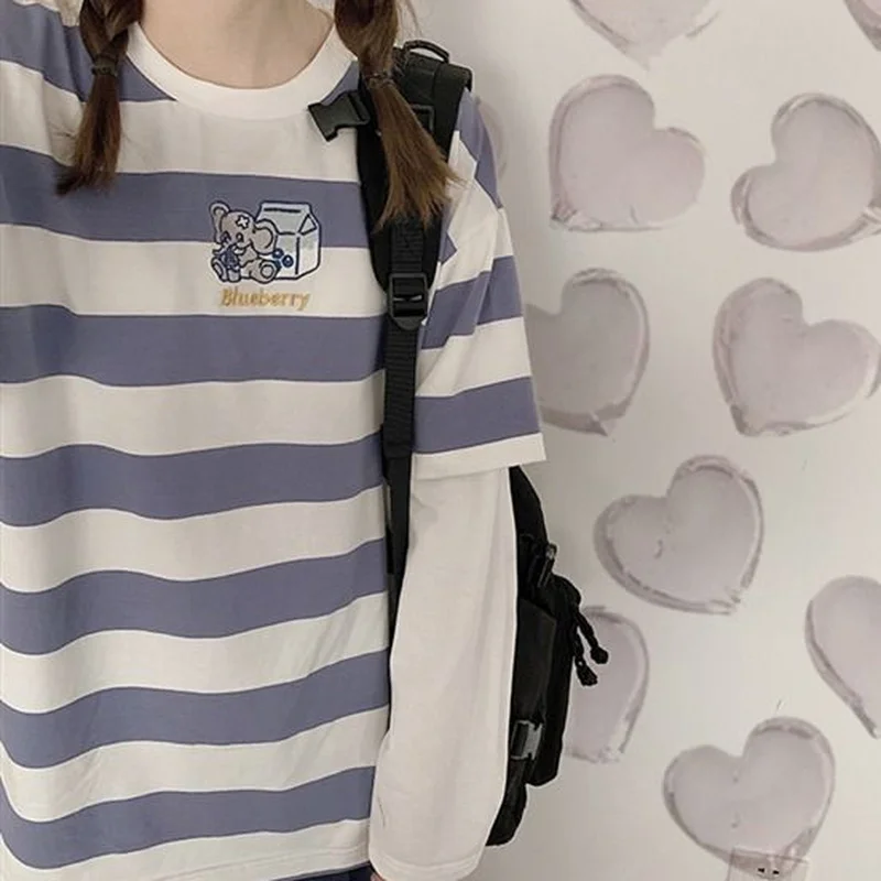 Классические полосатые футболки с длинным рукавом женские свободные элегантные