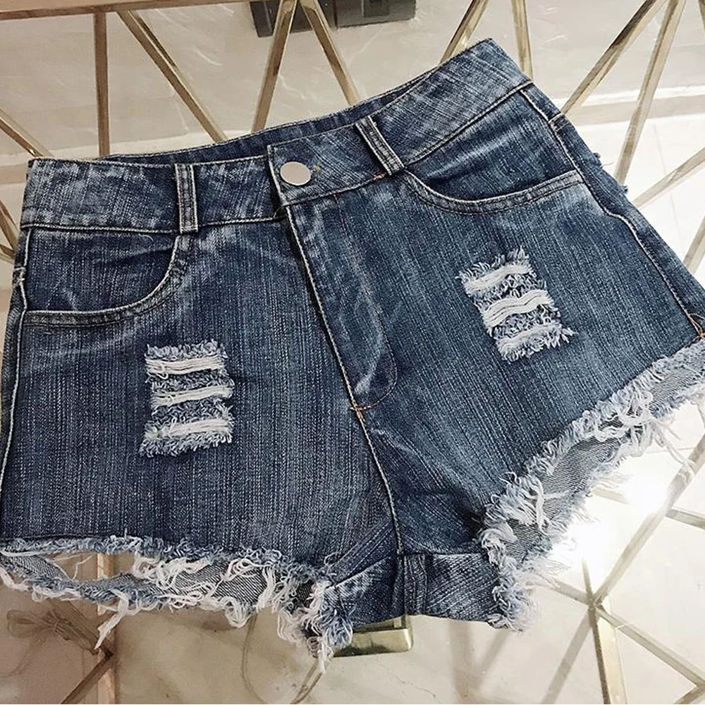 

Blue Mid Waist Sexy Womens Jeans Denim Shorts 2021 Fashion Denim Broken Hole Shorts Ladies Skinny Super Sexy Short Jeans