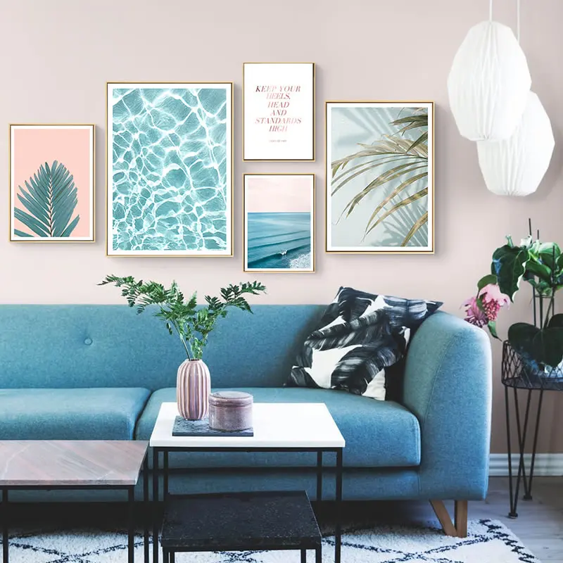 Скандинавская тропическая декорация постер на холсте с морскими листьями пейзаж