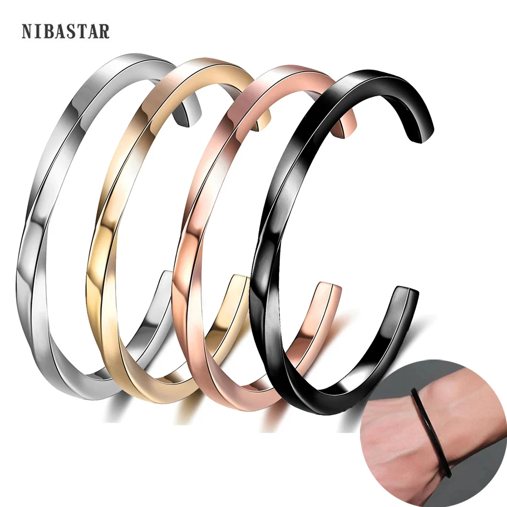 Vintage Mobius Twist Bracelet For Men Stainless Steel High Quality Cuff Bangle Black Gold Silver Rose Color Punk Jewelry |