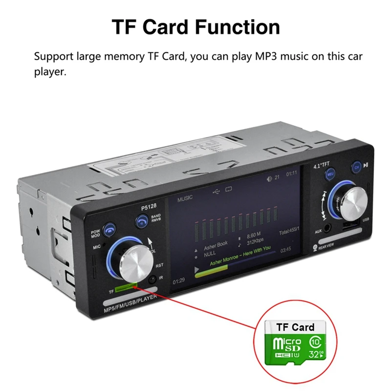 Автомагнитола с 4 1-дюймовым дисплеем Tft Lcd 1080P Bluetooth Mp5 Am/Fm/Rds |