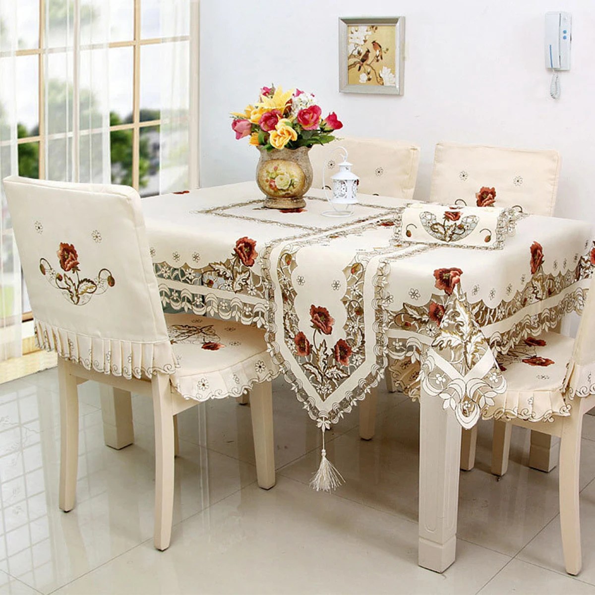 

Table Runner Vintage Flowers Embroidered Table Runner Tea Table Cover Decoration for Dining Wedding Party Banquet