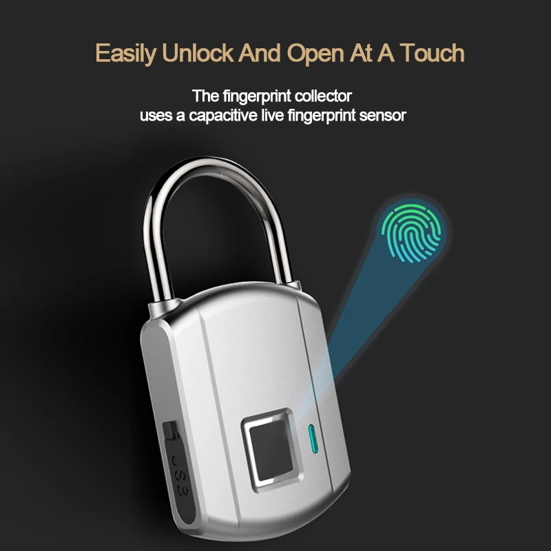 

Fingerprint Padlock Electronic Keyless USB Rechargeable Smart Door Lock Zinc Alloy Metal Waterproof Automatic Travel Luggage