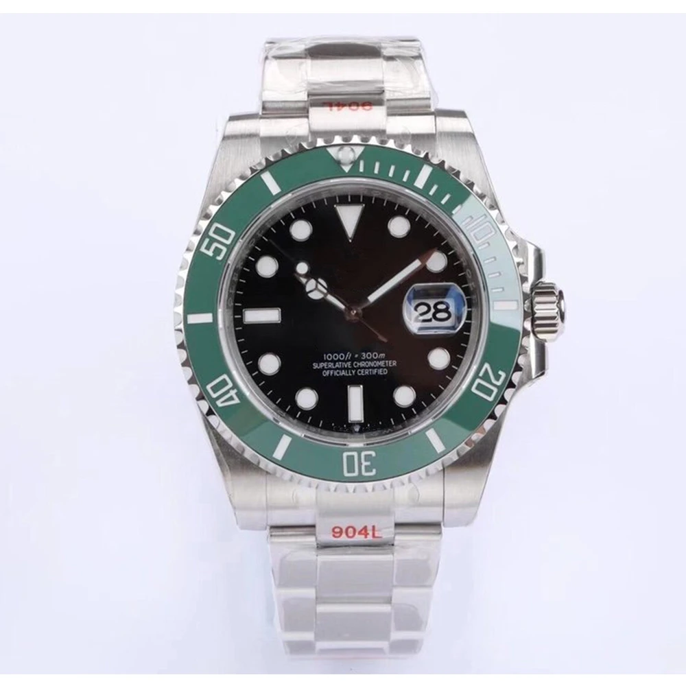 

2021 Fashion Mens Watch Luxury Black Dial Stainless Steel Automatic Mechanical Sport Watches Green Bezel Ceramic Sapphire Glass