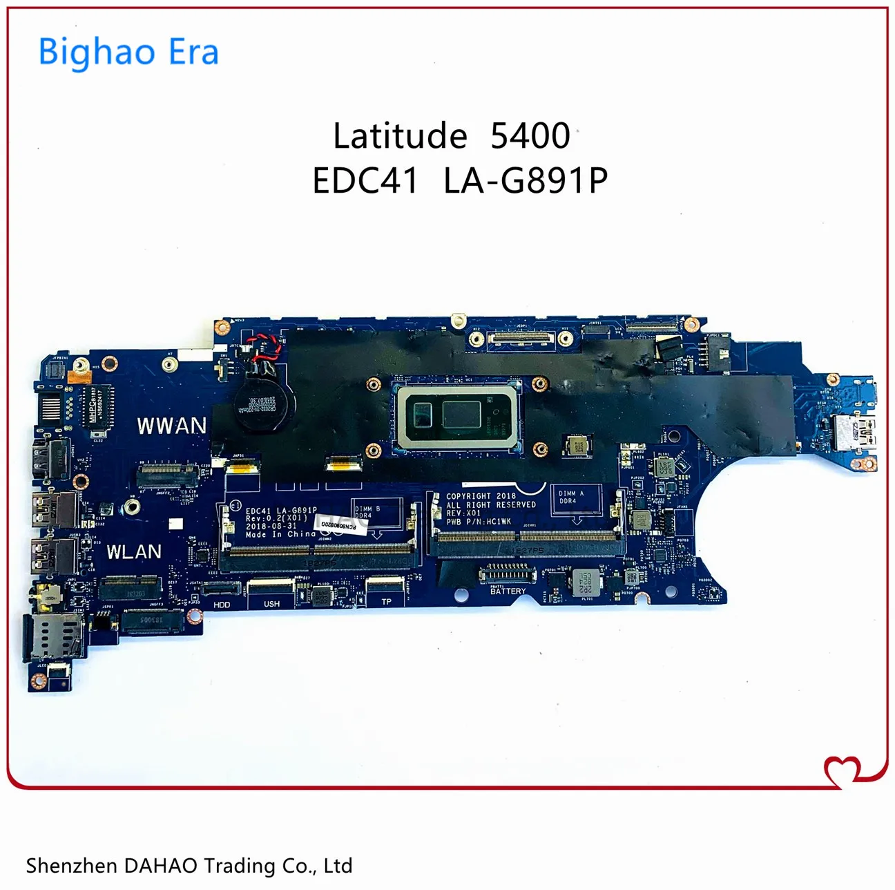 

EDC41 LA-G891P MB For Dell Latitude 5400 Laptop Motherboard With I7-8565U CPU DDR4 CN-052T0R 052T0R 52T0R 100% Fully Tested