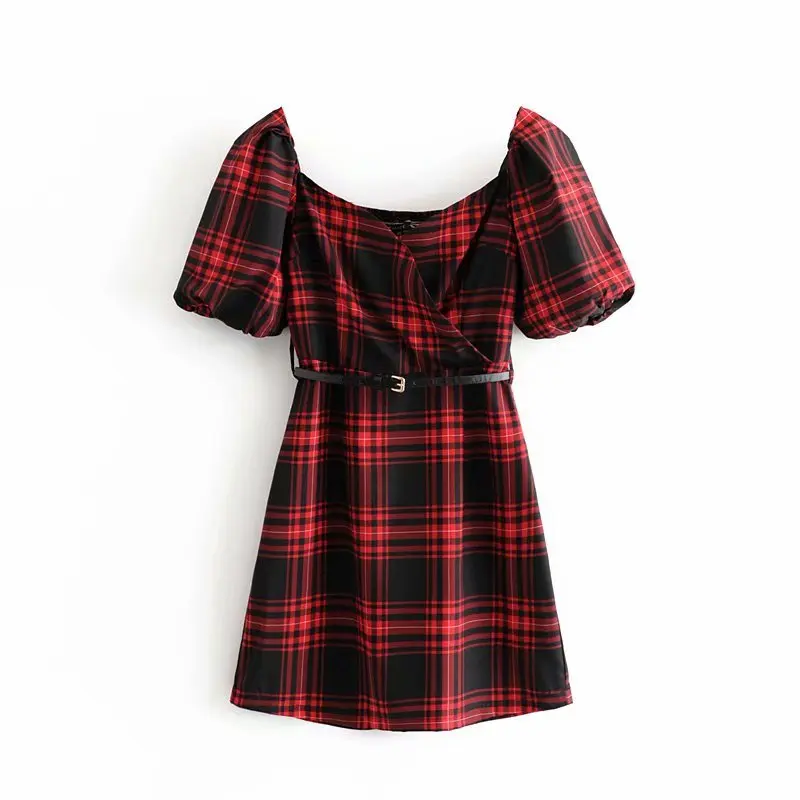 Новинка 2019 Женский винтажный проверенный плед платье с принтом на поясе женские