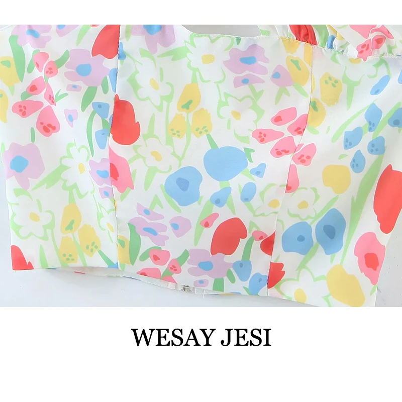 

WESAY JESI Women's Clothing Za Tube Top Summer Floral Print Halter Neck Casual Sexy Off Shoulder Sleeveless Backless Tank Tops