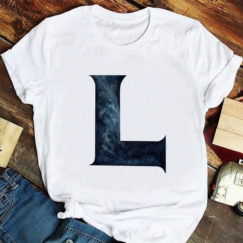 

2021 New Girly 26 English Alphabet Printed Graphic T-shirt Harajuku Blouse Short-sleeved Harajuku Fashion Summer Graphic Clothes