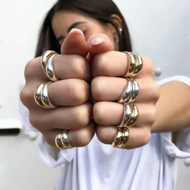 

AIDE Punk 925 Sterling Silver Opening Ring Exaggerated Wide Gloosy Adjustable Finger Rings For Women Fine Jewelry Ring Anillos