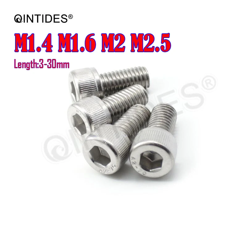 Винты QINTIDES M1.4 - M2.5 с шестигранной головкой шурупы 304/316 из нержавеющей стали