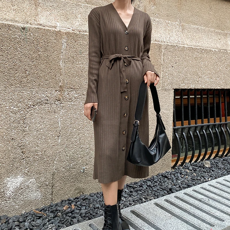 

Casual Ladies Office Long button down knitted Shirt Dresses Long Sleeve korean Style elegant Female cloths wholesale A376