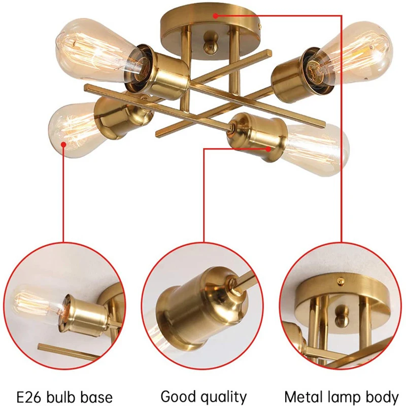 4-головочный американский ретро железный потолочный светильник современная