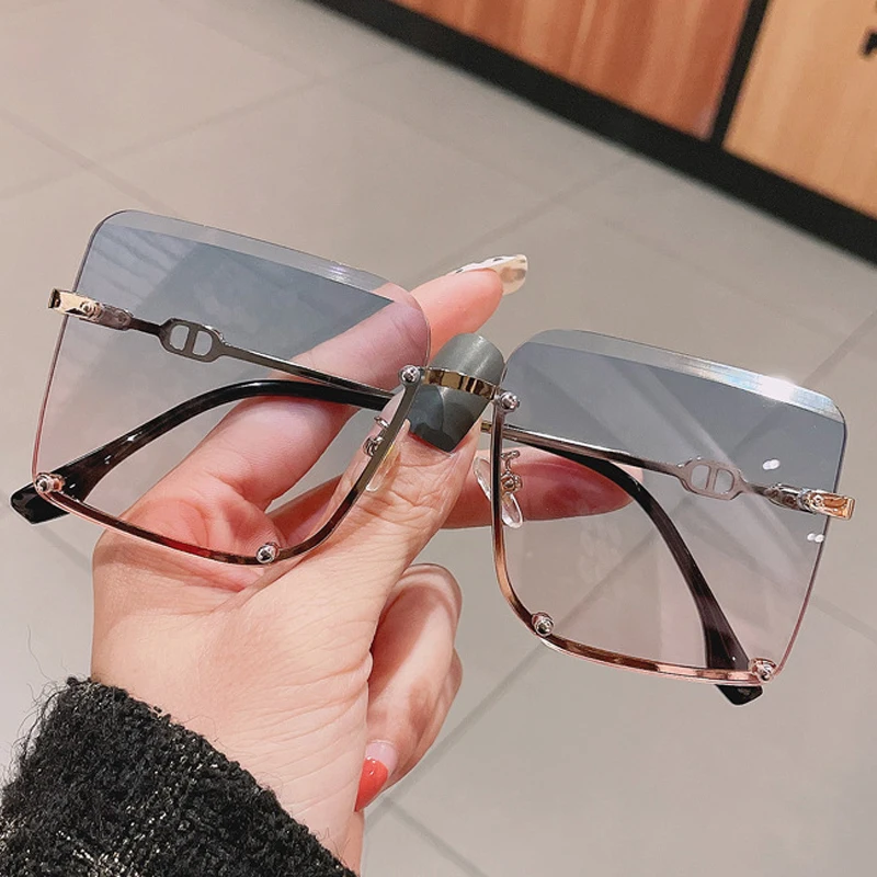 Очки солнцезащитные женские квадратные без оправы Модные Винтажные градиентные