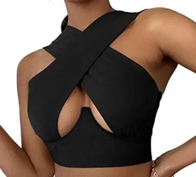 

2022 summer Hollow halter neck open back exposed navel plastic waist breast enhancement small sling crop top women female clothe