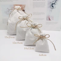 50pcs linen gift bag packaging jewelry cosmetic makeup cotton linen drawstring pouch wedding party sachet print logo custom sack