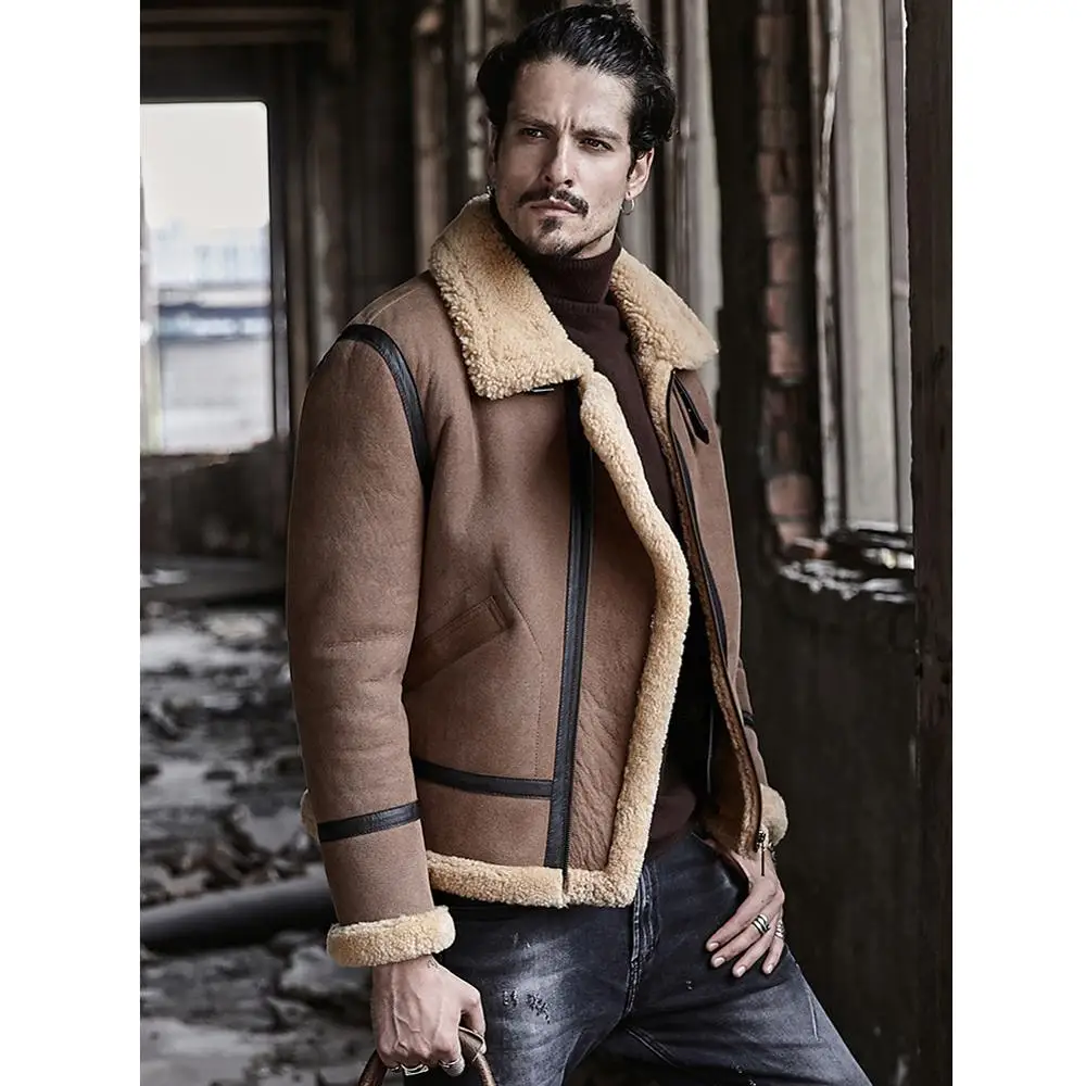 Новинка 2019 мужская куртка B3 из овчины Короткая кожаная меховое пальто плотное