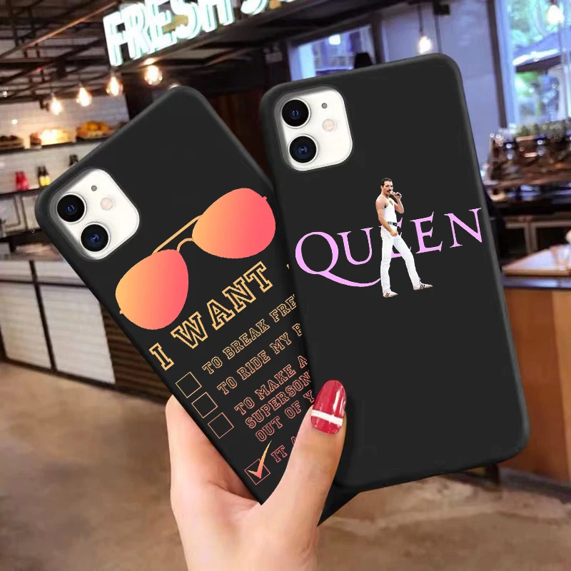 

Freddie Mercury Queen band High Quality black TPU soft Phone Case for iPhone 11pro 12pro XS MAX 6s 7 8Plus XR 12mini SE 11 cover
