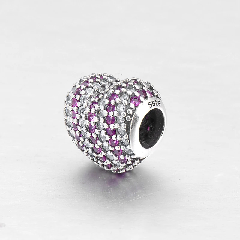 Модное роскошное сердце из стерлингового серебра 925 с блестящей полоской розового цвета из финских бусин, подходящее для оригинальных европейских браслетов-чармов.