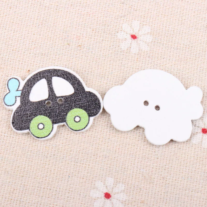 Wooden Toy Car Painted Pattern Buttons 2 Holes Scrapbook Collection Handmade Sewing Home Decoration DIY 21x28mm 10pcs | Дом и сад