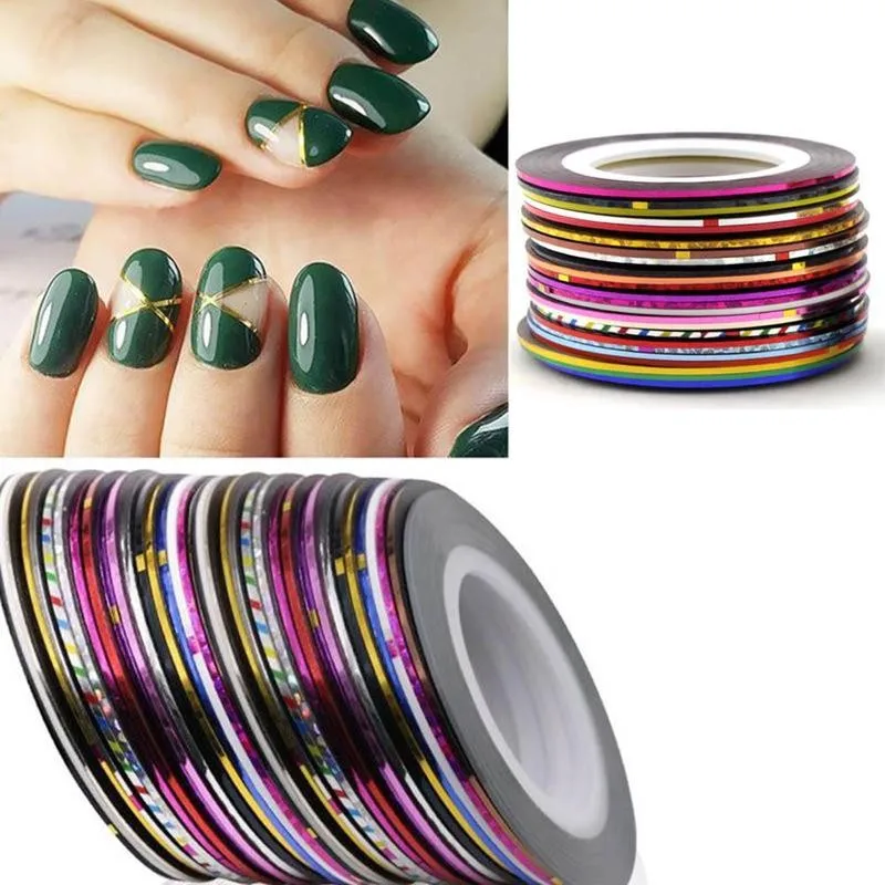

30pcs / Set Nail Gold Silver Wire Painted Line Striping Tape Line DIY Nail Art Sticker Rhinestones Decoration Tool